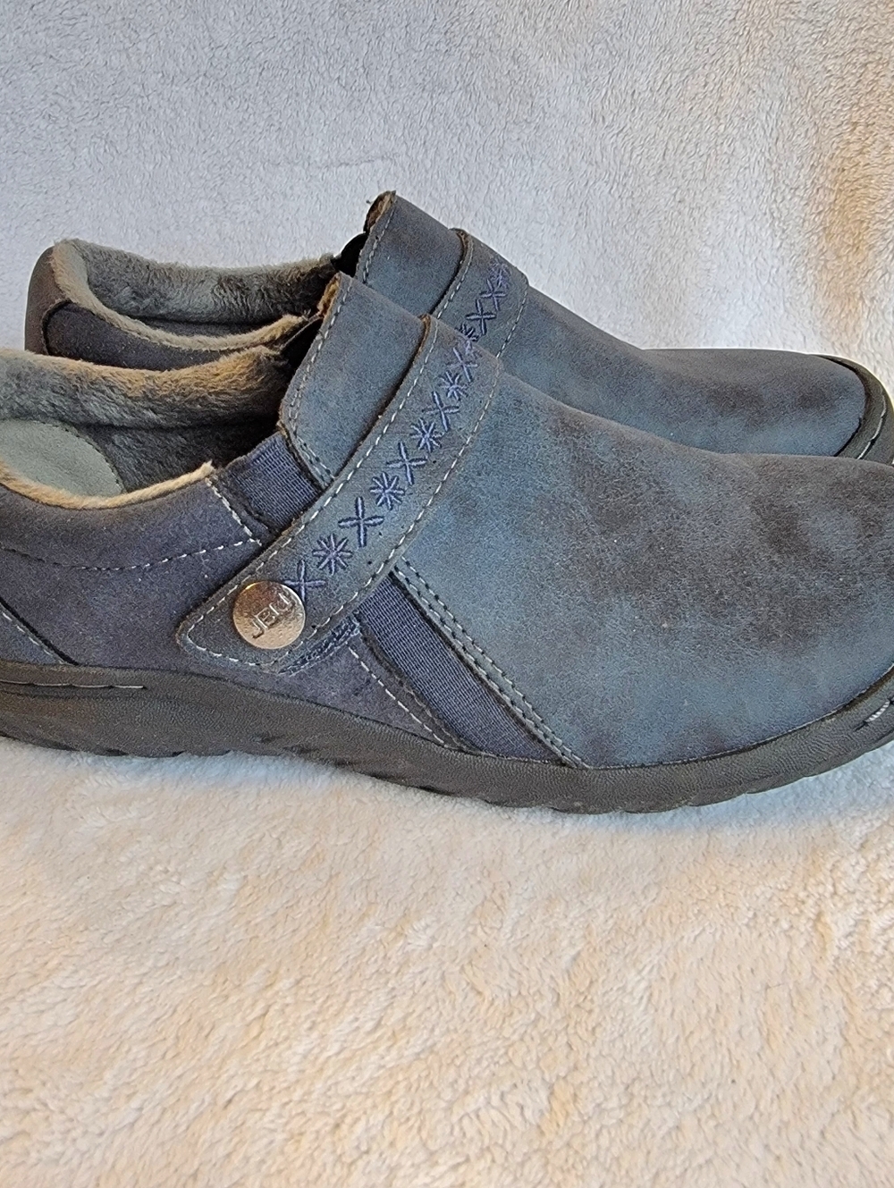 Jambu Moccasin Shoes 7.5 Blue Blakely Encore Adjustable Memory Foam Plush Lined